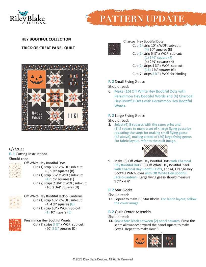 Hey Patterns Pattern Updates | Riley Blake Designs